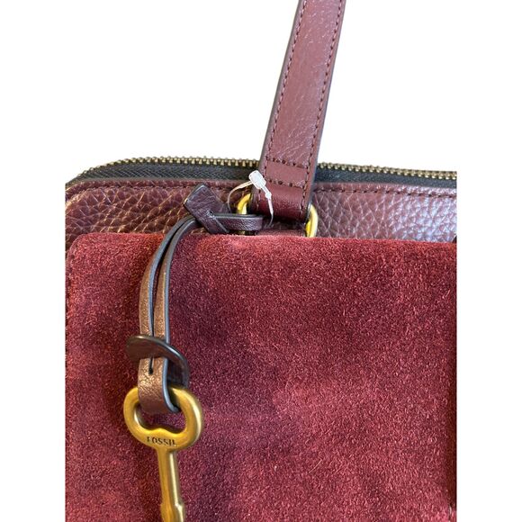 Fossil Kinley Leather Satchel NWOT Red Claret Crossbody - Picture 3 of 15